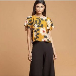 NWT Anthropologie Eva Franco Top in Mustard Yellow Floral